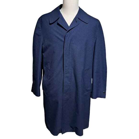 Rainfair 40R Black Blue Houndstooth Rain Coat Detachable Fleece Liner 48